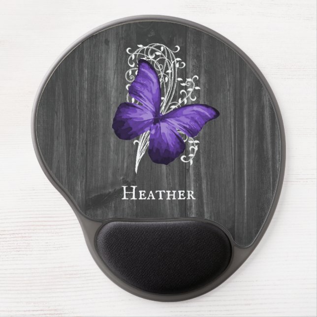 Purple Rustic Butterfly Personalized Gel Mouse Pad (Front)