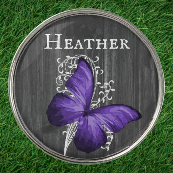 Purple Rustic Butterfly Personalized Golf Ball Marker by jade426 at Zazzle