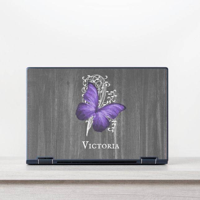 Purple Rustic Butterfly Personalized HP Laptop Skin (Front)