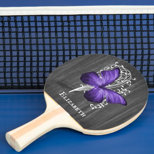 Purple Rustic Butterfly Personalized Ping Pong Paddle