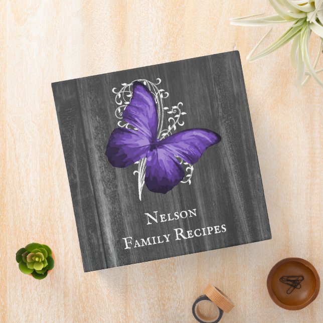 Purple Rustic Butterfly Personalized Recipe Binder (In Situ)