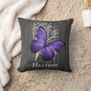 Purple Rustic Butterfly Personalized Throw Pillow