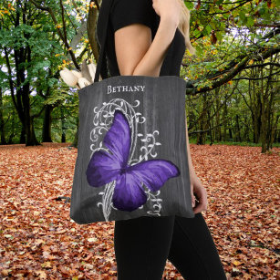 Purple Rustic Butterfly Personalized Tote Bag