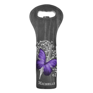 Purple Rustic Butterfly Personalized Wine Bag