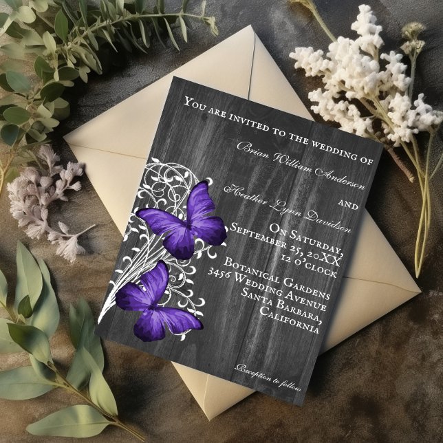 Purple Rustic Butterfly Wedding Invitation (Purple Rustic Butterfly Wedding Invitation)