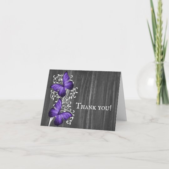 Purple Rustic Butterfly Wedding Thank You Cards | Zazzle.com