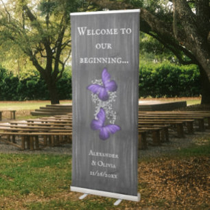 Purple Rustic Butterfly Wedding Welcome Banner