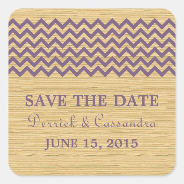 Purple Rustic Chevron Save the Date Stickers (Front)