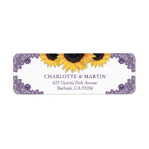 Purple Rustic Chic Sunflower Return Address Label