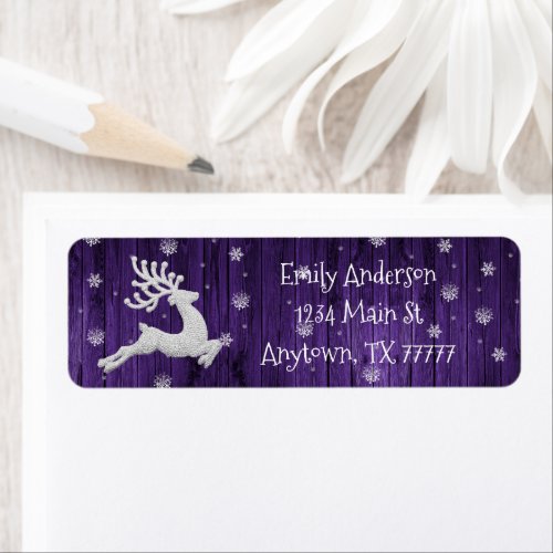 Purple Rustic Christmas Reindeer Address Label