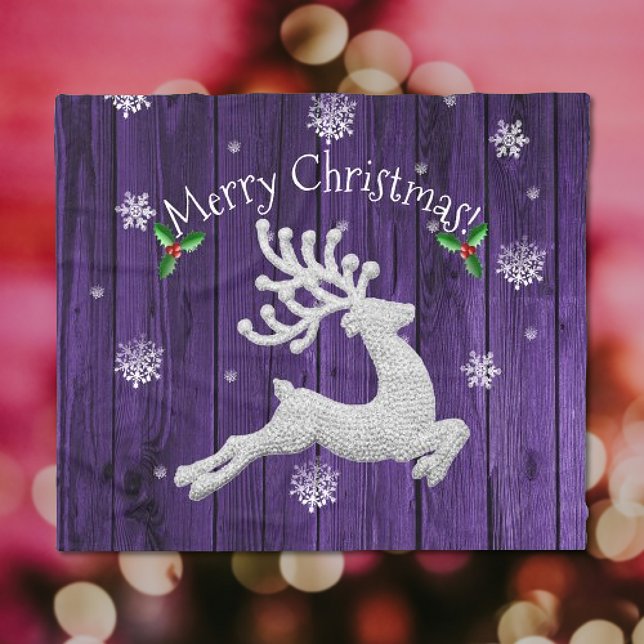 Purple Rustic Christmas Reindeer Blanket (Purple Rustic Christmas Reindeer Fleece Blanket)