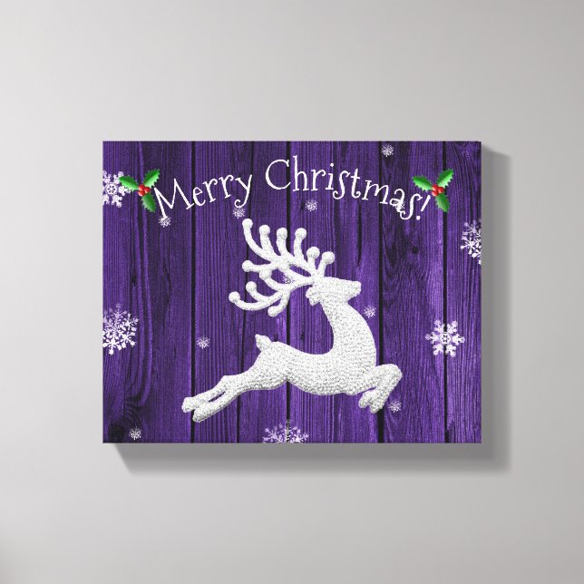Purple Rustic Christmas Reindeer Canvas Print (Front)