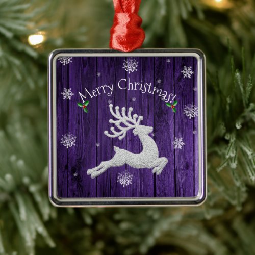 Purple Rustic Christmas Reindeer Ceramic Ornament