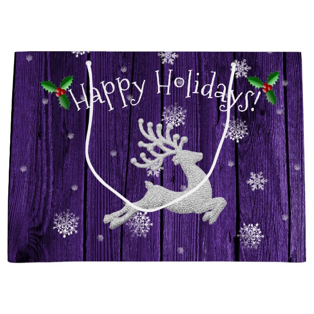 Purple Rustic Christmas Reindeer Gift Bag (Front)