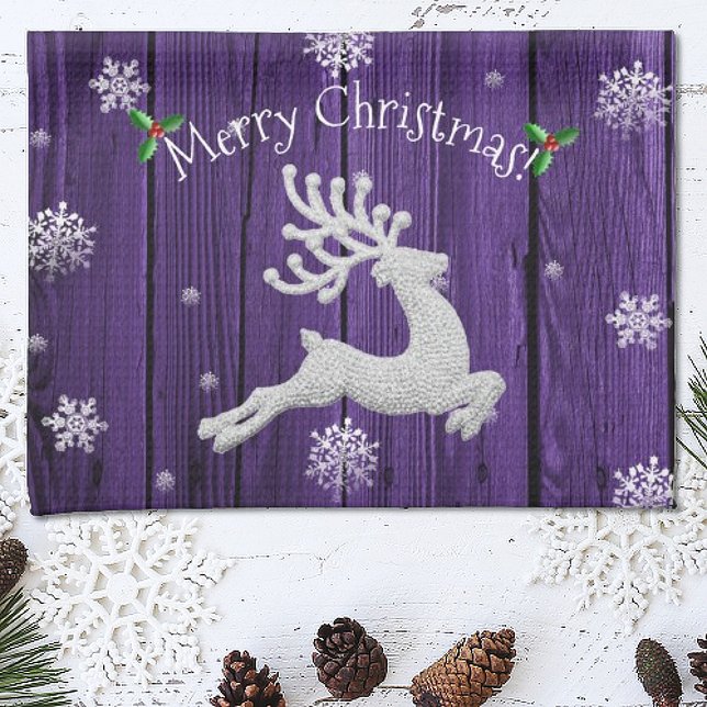 Purple Rustic Christmas Reindeer Kitchen Towel (Purple Rustic Christmas Reindeer Kitchen Towel)