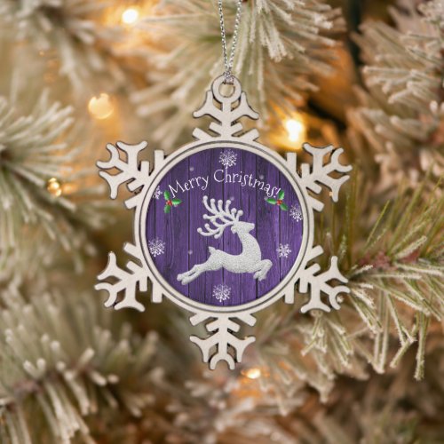 Purple Rustic Christmas Reindeer Ornament