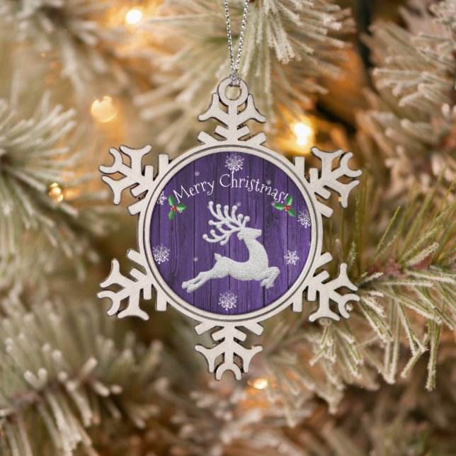 Purple Rustic Christmas Reindeer Ornament (Tree)