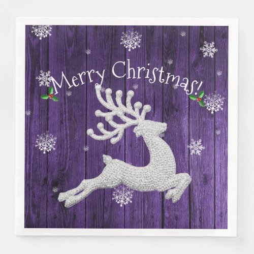 Purple Rustic Christmas Reindeer Paper Napkin