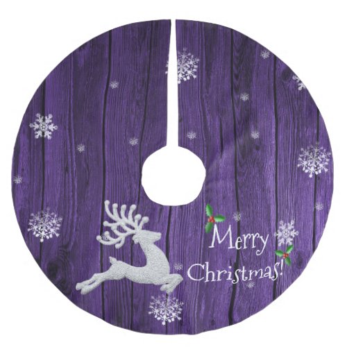 Purple Rustic Christmas Reindeer Tree Skirt