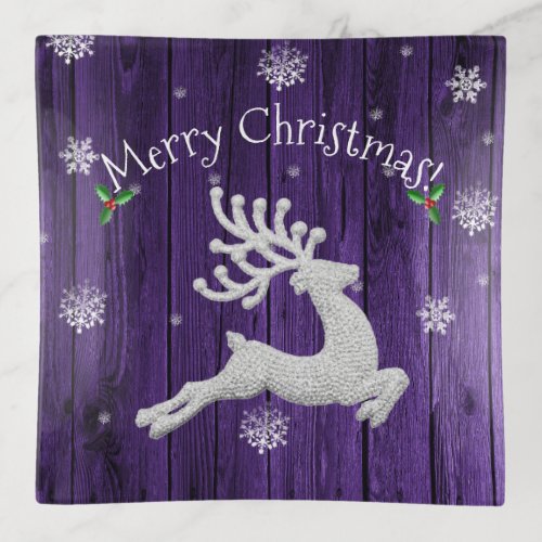 Purple Rustic Christmas Reindeer Trinket Tray