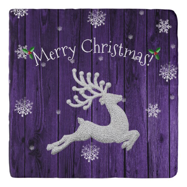 Purple Rustic Christmas Reindeer Trivet (Front)