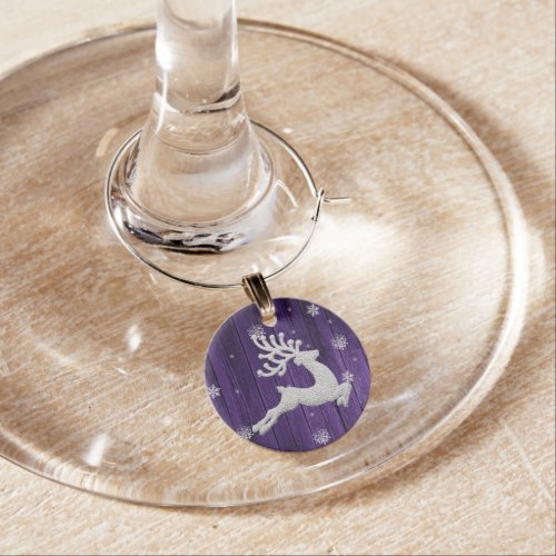 Purple Rustic Christmas Reindeer Wine Charm