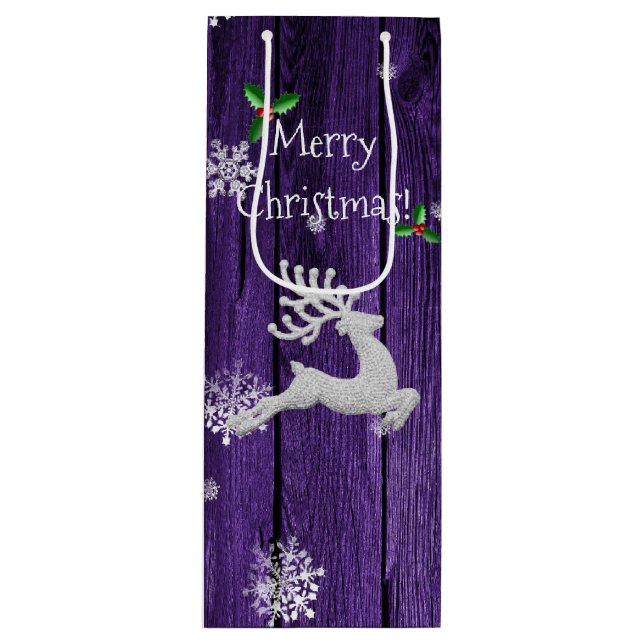 Purple Rustic Christmas Reindeer Wine Gift Bag (Front)