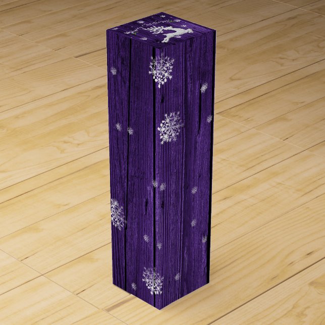 Purple Rustic Christmas Reindeer Wine Gift Box (Front)