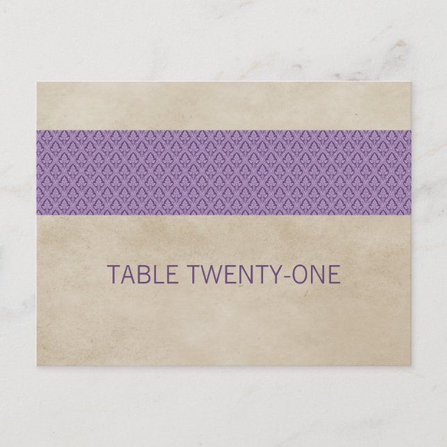 Purple Rustic Damask Table Number Postcard (Front)