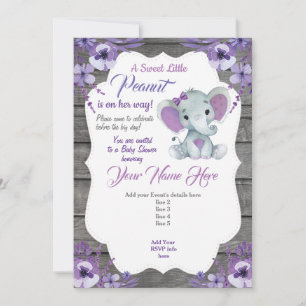 Purple Rustic Elephant Invitation Editable