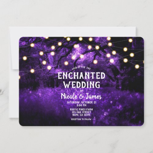Purple Rustic Enchanted Forest Lights Wedding Invitation