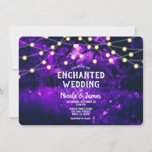Purple Rustic Enchanted Forest Lights Wedding Invitation