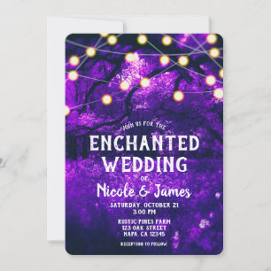 Purple Rustic Enchanted Forest Lights Wedding Invitation