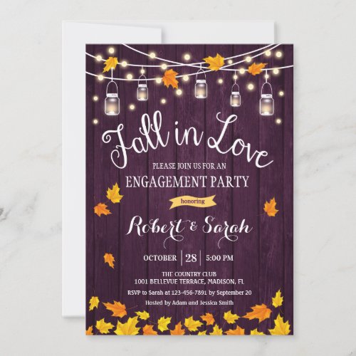 Purple Rustic Fall In Love Engagement Party Invitation