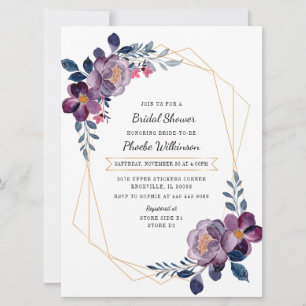 Purple Rustic Floral Bridal Shower Invitation