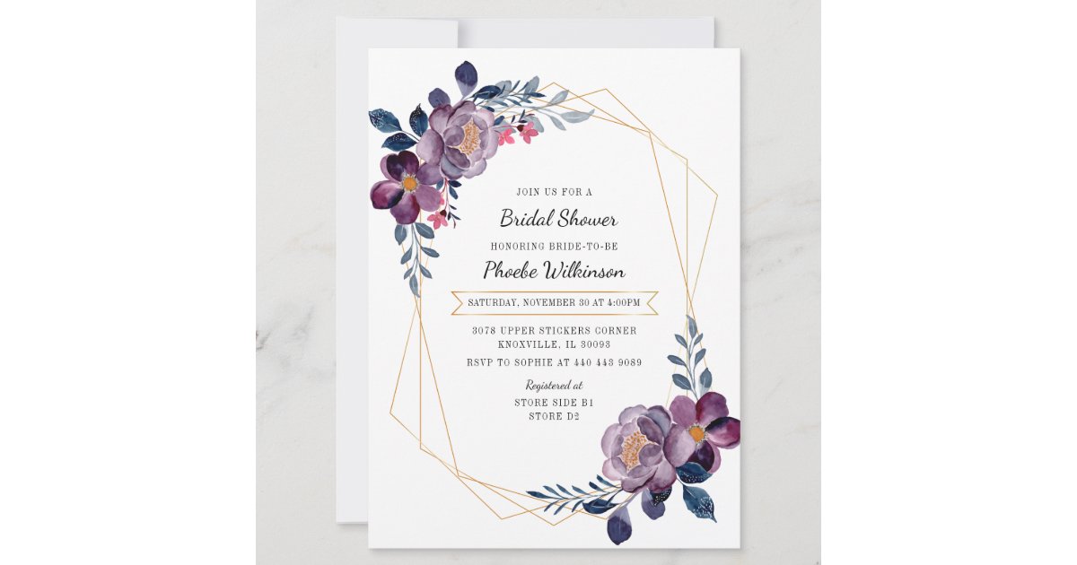 Purple Rustic Floral Bridal Shower Invitation | Zazzle