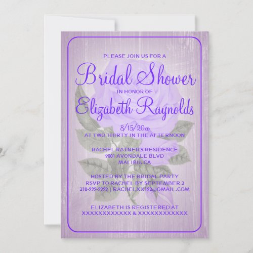 Purple Rustic Floral Bridal Shower Invitations