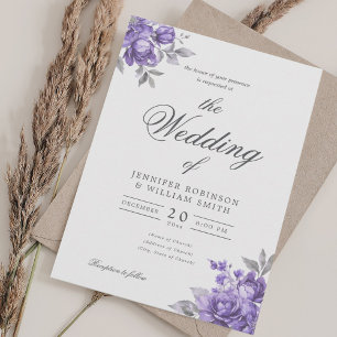 Purple Rustic Floral Elegant Script Wedding  Invitation