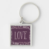 Purple Rustic Floral Love Keychain