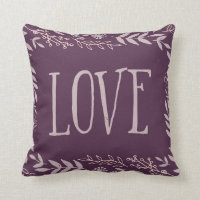 Purple Rustic Floral Love Throw Pillow