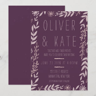 Purple Rustic Floral Wedding Invitation