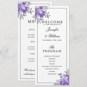 Purple Rustic Floral Wedding Program Menu