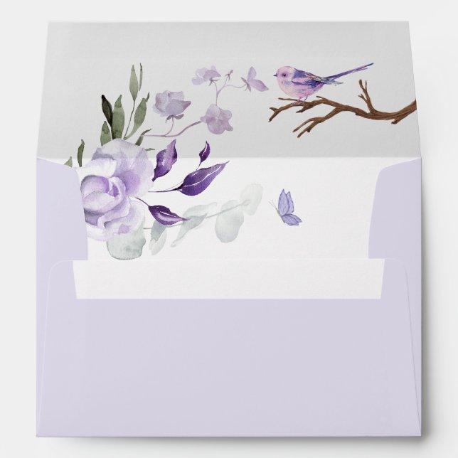 Purple rustic flowers bird envelope (Back (Bottom))
