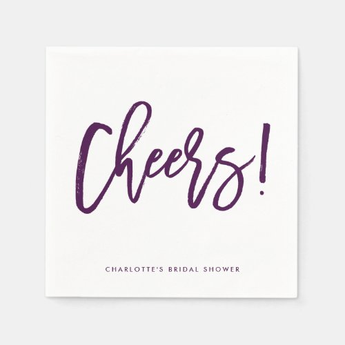 Purple Rustic Hand Lettering Cheers Wedding Napkins