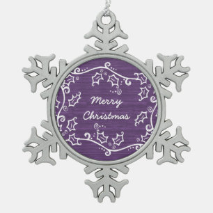 Purple Rustic Holly Snowflake Ornament
