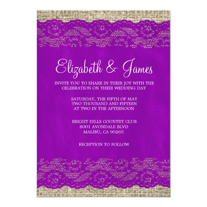 Purple Rustic Lace Wedding Invitations Zazzle