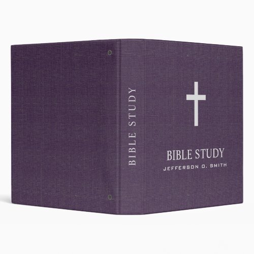 Purple Rustic Linen Look Holy cross  BIBLE STUDY  3 Ring Binder