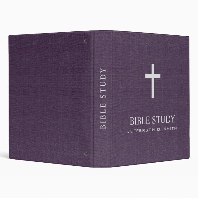 Purple Rustic Linen Look Holy cross  BIBLE STUDY  3 Ring Binder (Background)