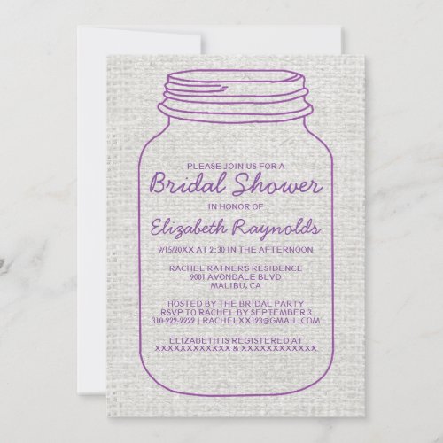 Purple Rustic Mason Jar Bridal Shower Invitations