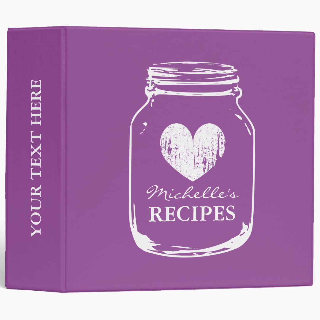 Purple rustic mason jar kitchen recipe binder book Zazzle
